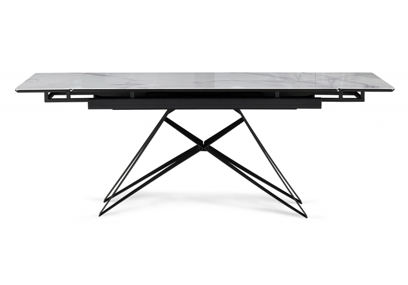 Стол стеклянный, Блэкберн 140(200)х80 кристл белый мрамор / черный