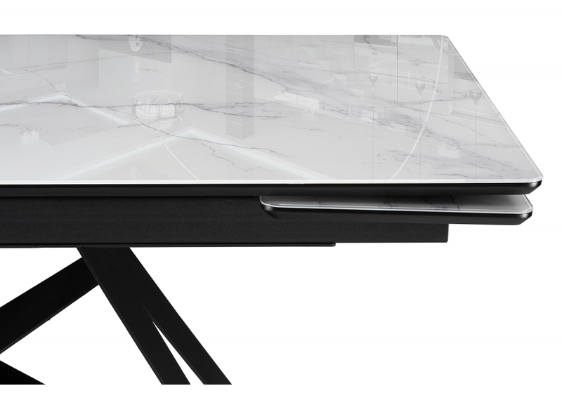 Стол стеклянный, Блэкберн 140(200)х80 кристл белый мрамор / черный