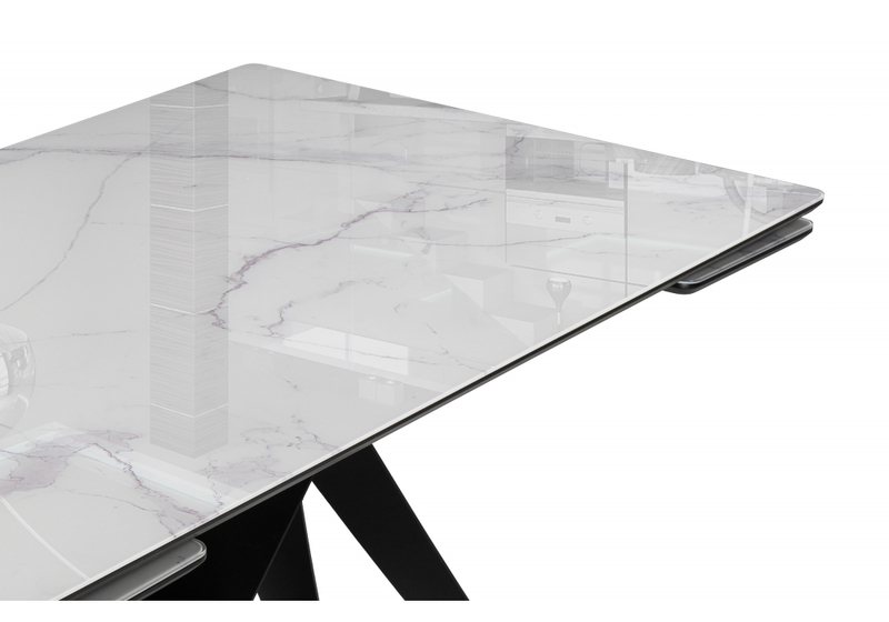 Стол стеклянный, Блэкберн 140(200)х80 кристл белый мрамор / черный
