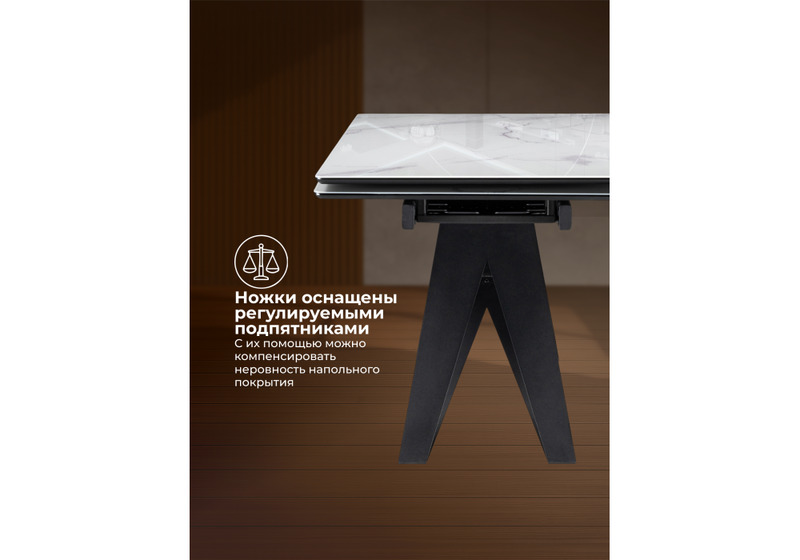 Стол стеклянный, Блэкберн 140(200)х80 кристл белый мрамор / черный