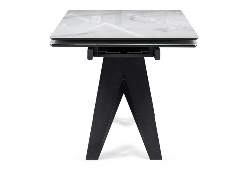 Стол стеклянный, Блэкберн 140(200)х80 кристл белый мрамор / черный