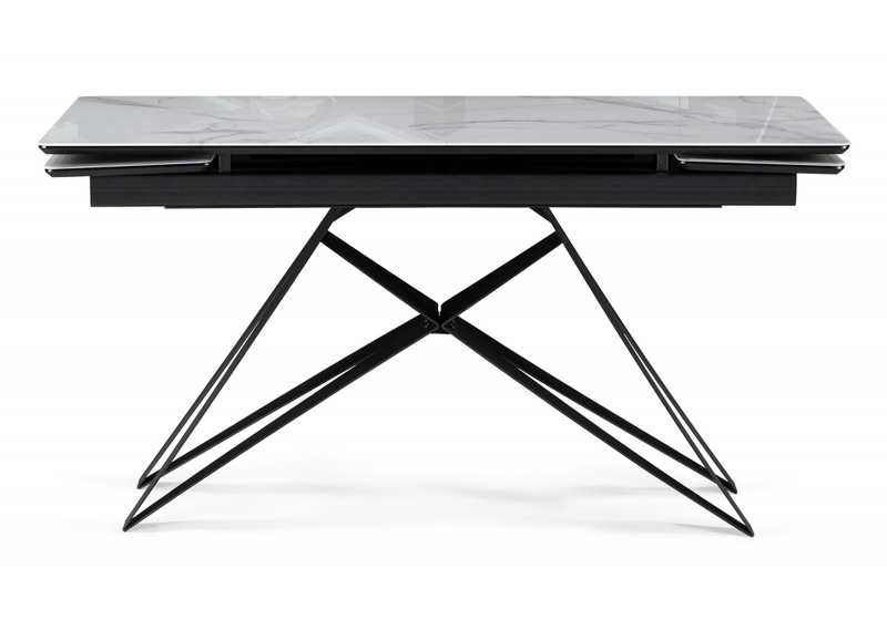 Стол стеклянный, Блэкберн 140(200)х80 кристл белый мрамор / черный