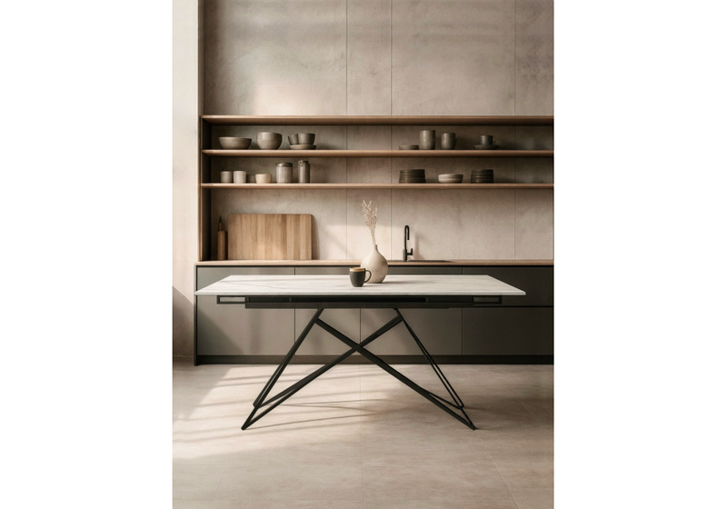 Керамический стол, Блэкберн 140(200)х80 белый мрамор snow white / черный