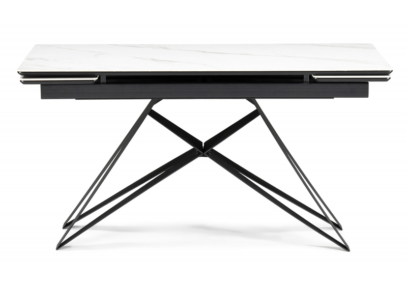 Керамический стол, Блэкберн 140(200)х80 белый мрамор snow white / черный