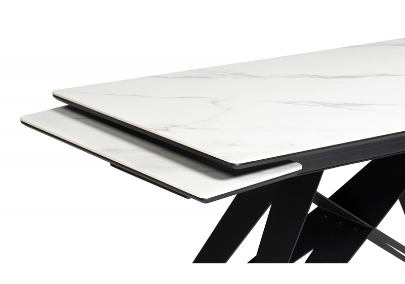 Керамический стол, Блэкберн 140(200)х80 белый мрамор snow white / черный