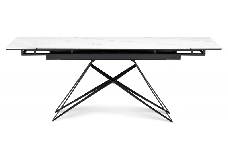 Керамический стол, Блэкберн 140(200)х80 белый мрамор snow white / черный