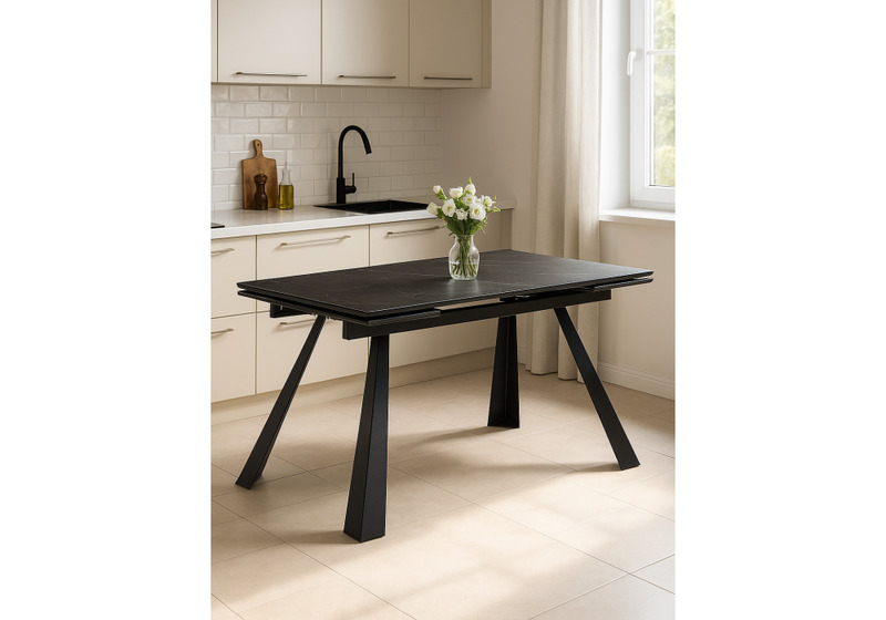 Керамический стол, Маунт 140x80 черный мрамор / черный