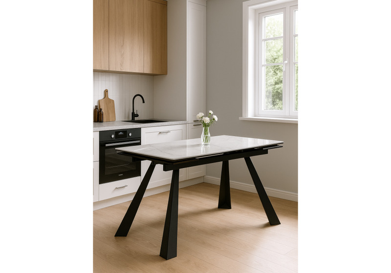 Керамический стол, Маунт 140x80 белый мрамор / черный