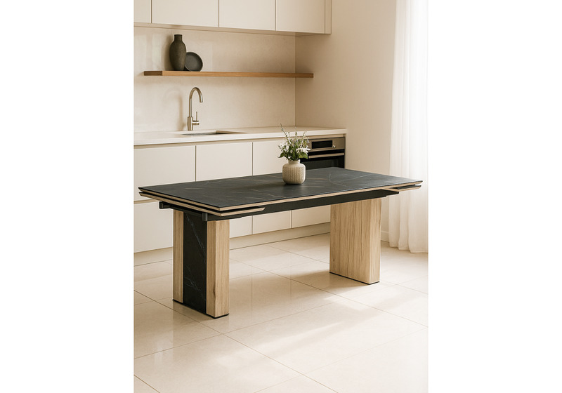 Керамический стол, Бернардо 180x90 черный мрамор / дуб монтана