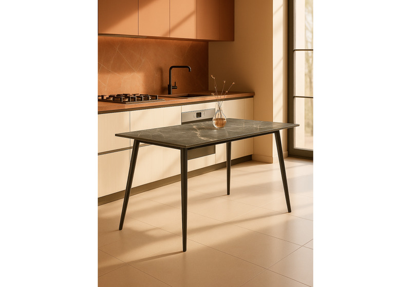 Керамический стол, Rion 120 серый мрамор / черный