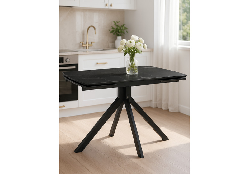 Керамический стол, Катчел 120(180)x80 черный мрамор / черный