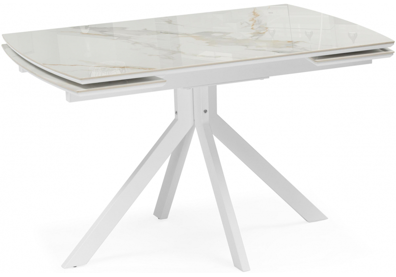 Керамический стол, Катчел 120(180)x80 белая шагрень / белый