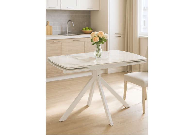 Керамический стол, Катчел 120(180)x80 белая шагрень / белый