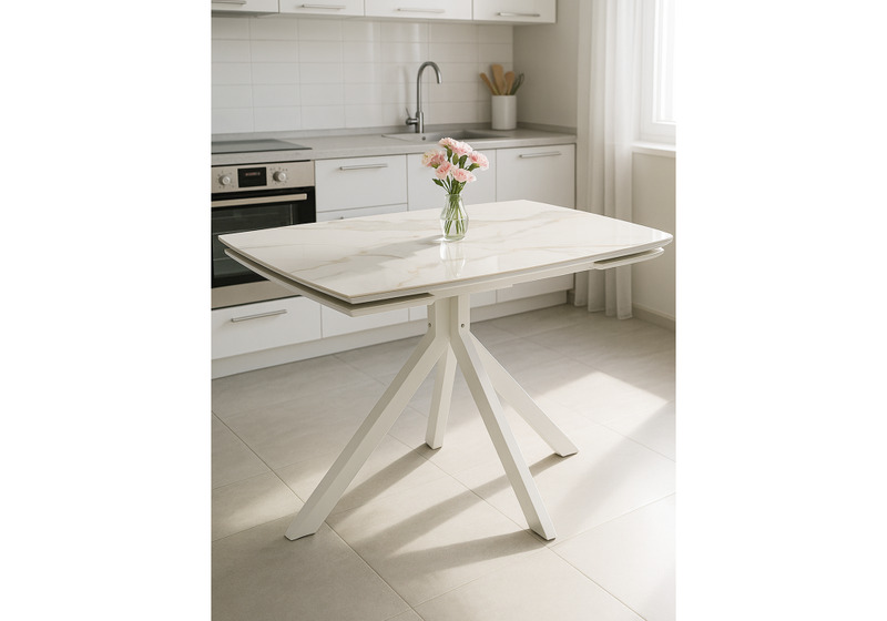 Керамический стол, Катчел 120(180)x80 белая шагрень / белый