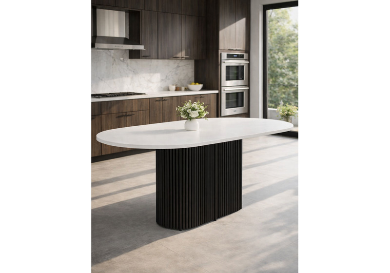 Стол деревянный, Барон О 200 х 90 белая пленка шагрень / черные ноги