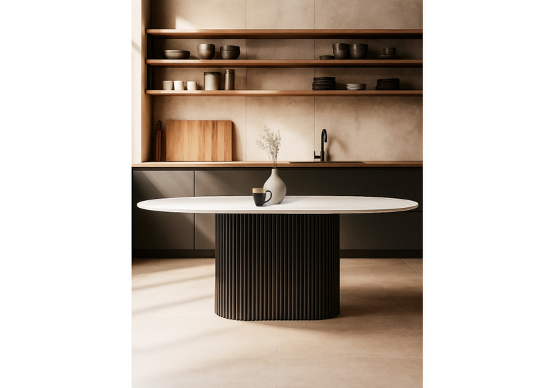 Стол деревянный, Барон О 180 х 90 белая пленка шагрень / черные ноги