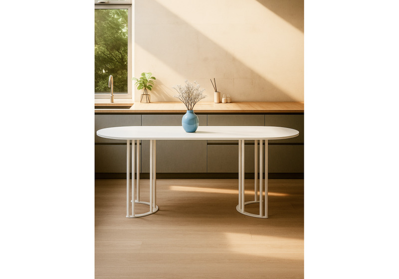 Стол деревянный, Хьюго О 200 х 90 белая шагрень пленка / белые ноги