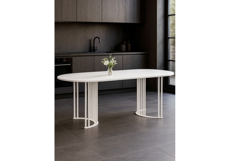 Стол деревянный, Хьюго О 200 х 90 белая шагрень пленка / белые ноги