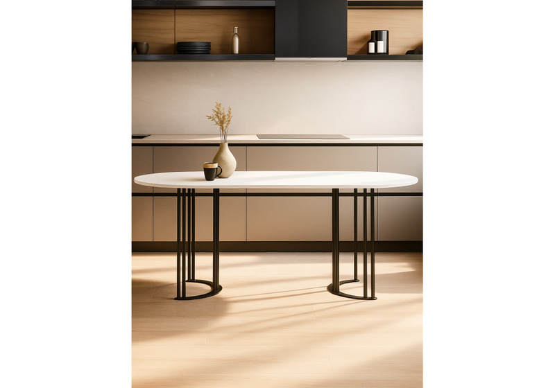 Стол деревянный, Хьюго О 200 х 90 белая шагрень пленка / черные ноги