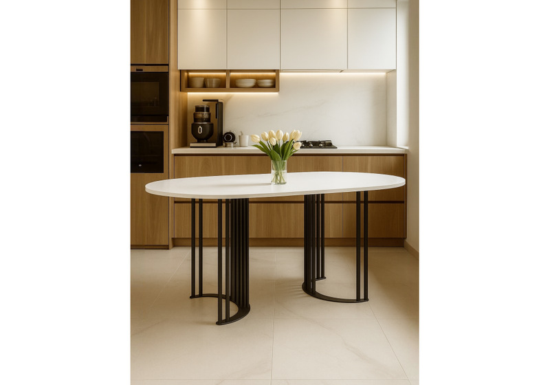 Стол деревянный, Хьюго О 200 х 90 белая шагрень пленка / черные ноги