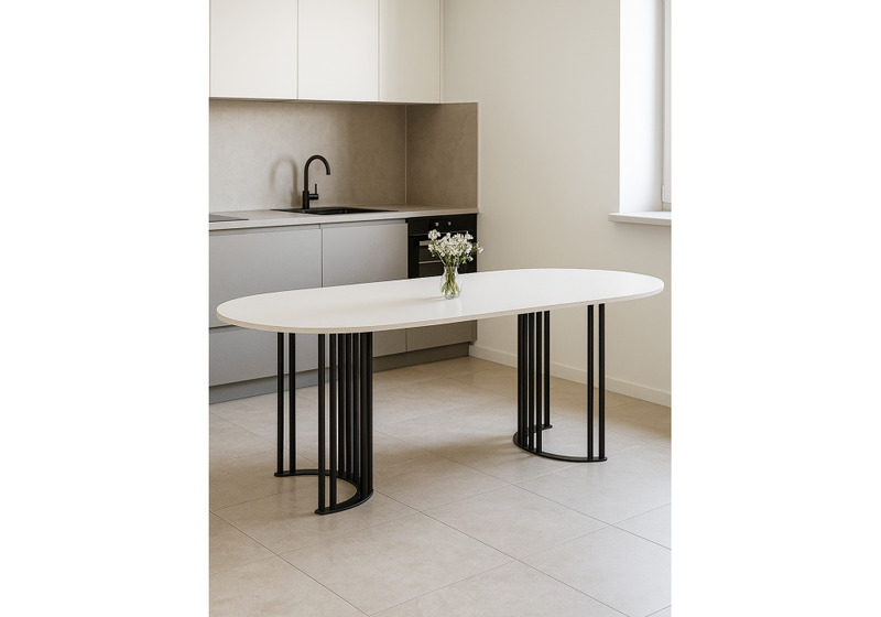 Стол деревянный, Хьюго О 200 х 90 белая шагрень пленка / черные ноги