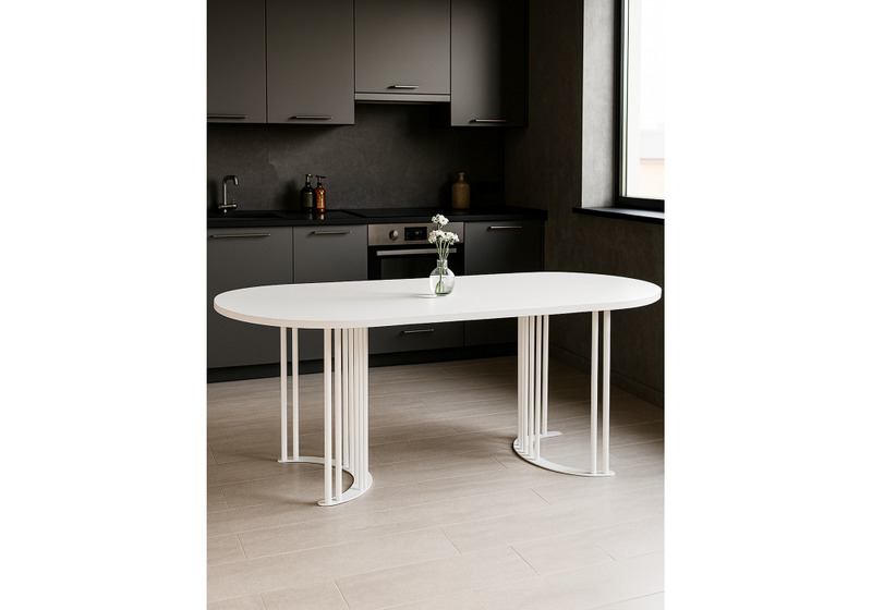 Стол деревянный, Хьюго О 180 х 90 шагрень пленка / белые ноги