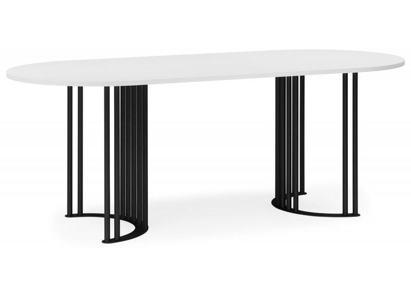 Стол деревянный, Хьюго О 180 х 90 белая шагрень пленка / черные ноги