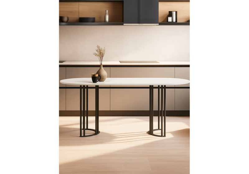 Стол деревянный, Хьюго О 180 х 90 белая шагрень пленка / черные ноги