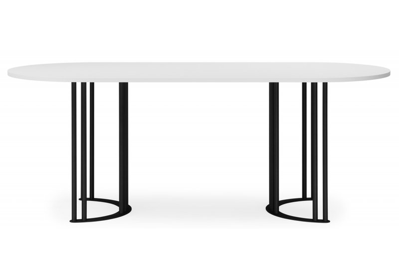 Стол деревянный, Хьюго О 180 х 90 белая шагрень пленка / черные ноги