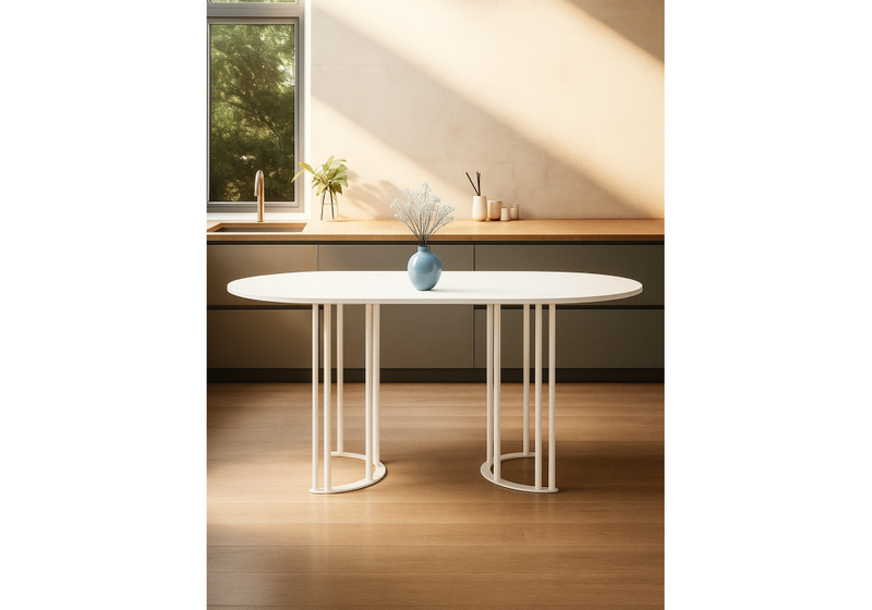 Стол деревянный, Хьюго О 160 х 90 белая шагрень пленка / белые ноги