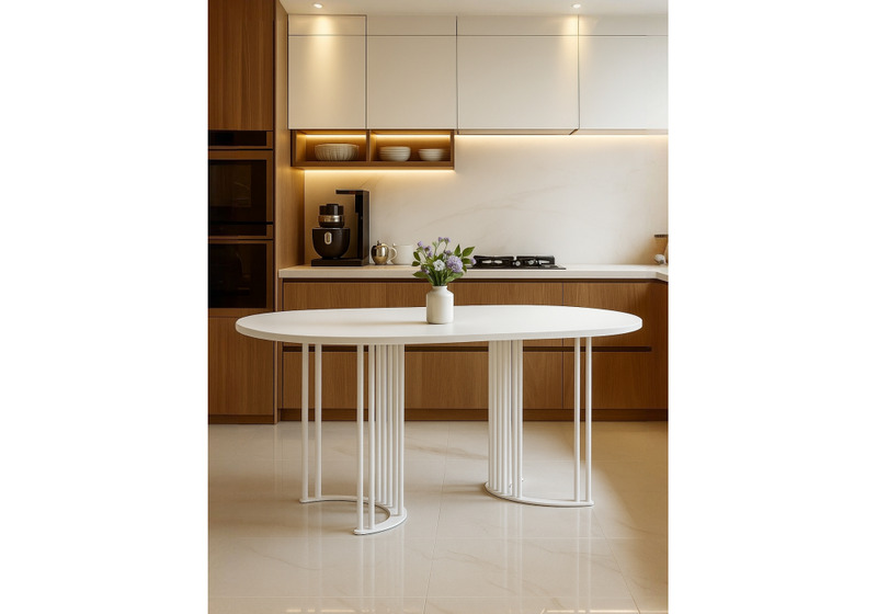 Стол деревянный, Хьюго О 160 х 90 белая шагрень пленка / белые ноги