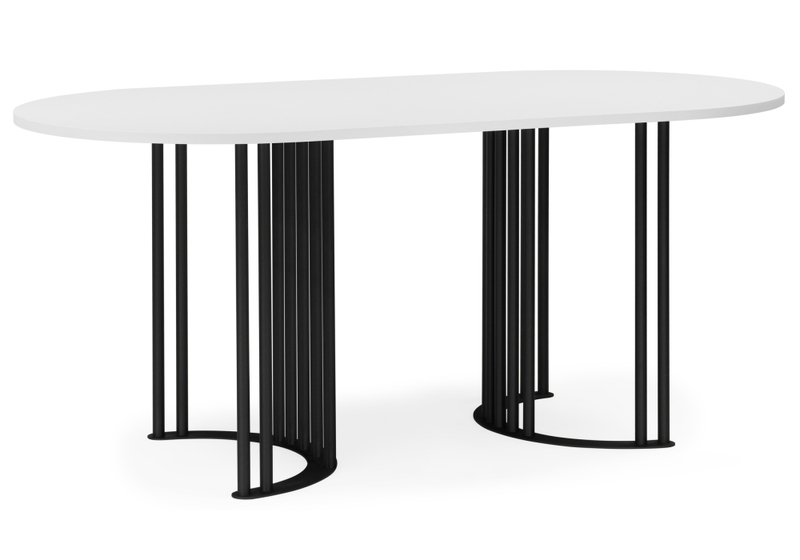 Стол деревянный, Хьюго О 160 х 90 белая шагрень пленка / черные ноги