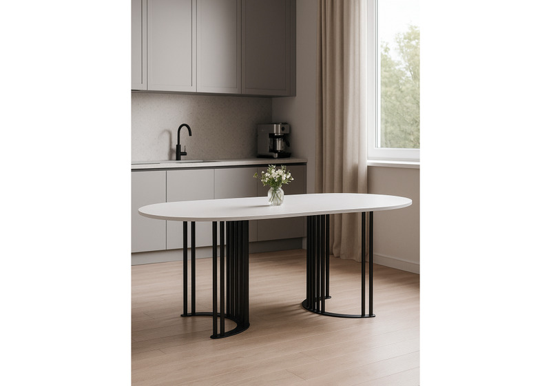 Стол деревянный, Хьюго О 160 х 90 белая шагрень пленка / черные ноги