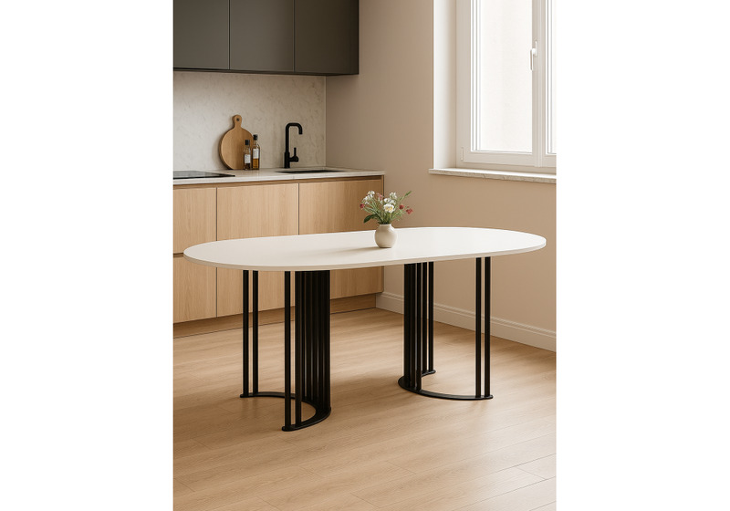 Стол деревянный, Хьюго О 160 х 90 белая шагрень пленка / черные ноги