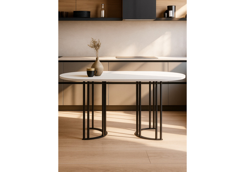 Стол деревянный, Хьюго О 160 х 90 белая шагрень пленка / черные ноги