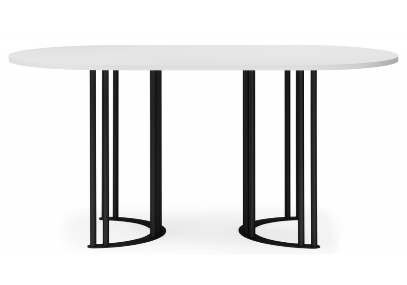 Стол деревянный, Хьюго О 160 х 90 белая шагрень пленка / черные ноги