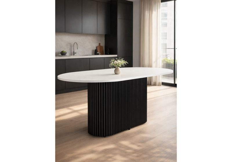 Стол деревянный, Барон О 160 х 90 белая пленка шагрень / черные ноги