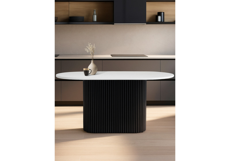 Стол деревянный, Барон О 160 х 90 белая пленка шагрень / черные ноги