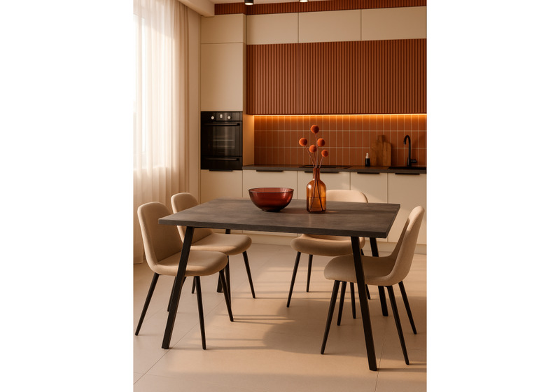 Стол деревянный, Кортни 117 (157) x 77 бетон темный / черный матовый