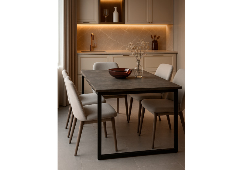 Стол деревянный, Лиман 117 (157) x 77 бетон темный / черный матовый