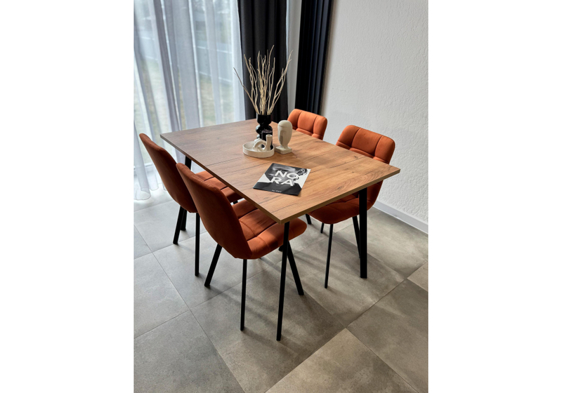 Стол деревянный, Кортни 117 (157) x 77 дуб крафт золотой / черный матовый