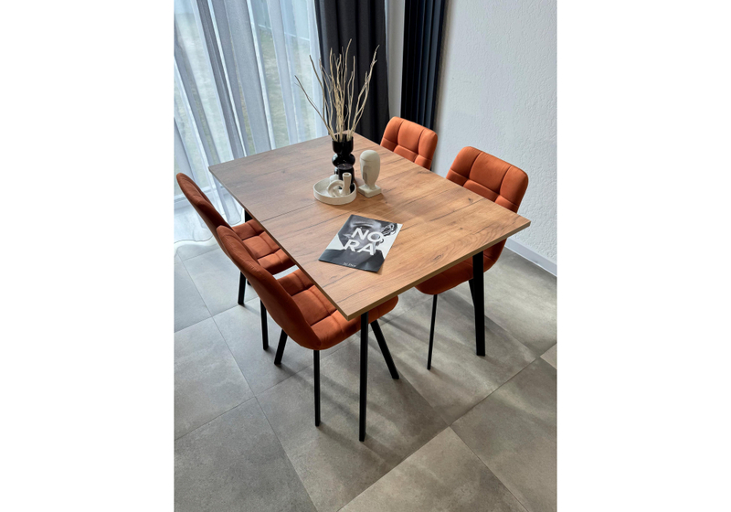 Стол деревянный, Кортни 117 (157) x 77 дуб крафт золотой / черный матовый