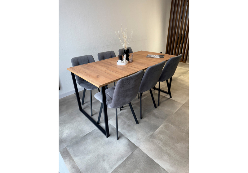 Стол деревянный, Лиман 117 (157) x 77 дуб крафт золотой / черный матовый