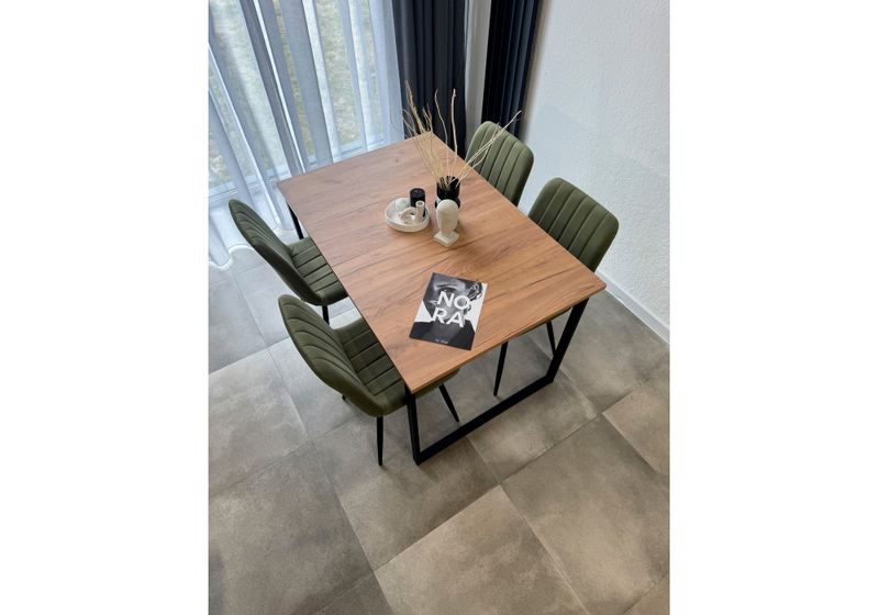 Стол деревянный, Лиман 117 (157) x 77 дуб крафт золотой / черный матовый