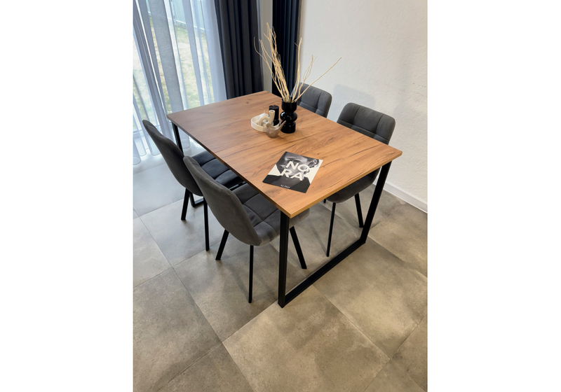 Стол деревянный, Лиман 117 (157) x 77 дуб крафт золотой / черный матовый