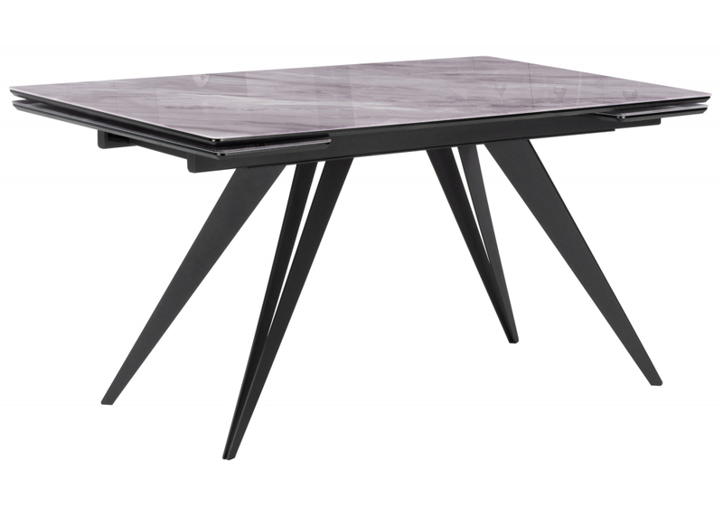 Стол стеклянный, Дарвин 140(200)х80 серый мрамор / черный