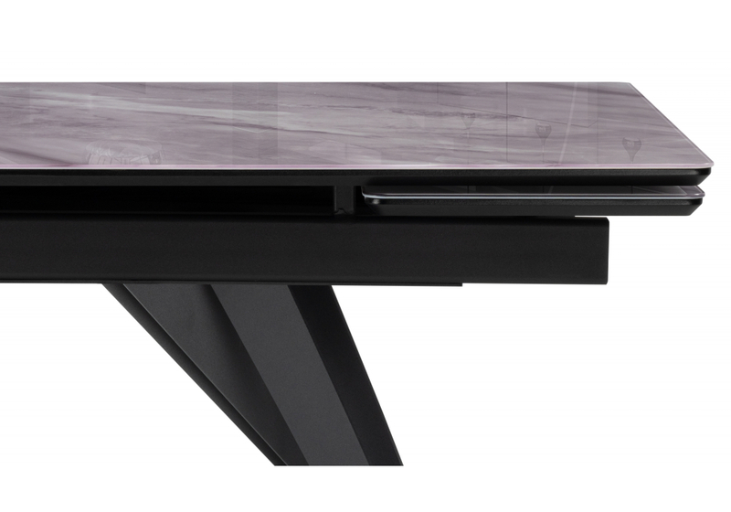 Стол стеклянный, Дарвин 140(200)х80 серый мрамор / черный