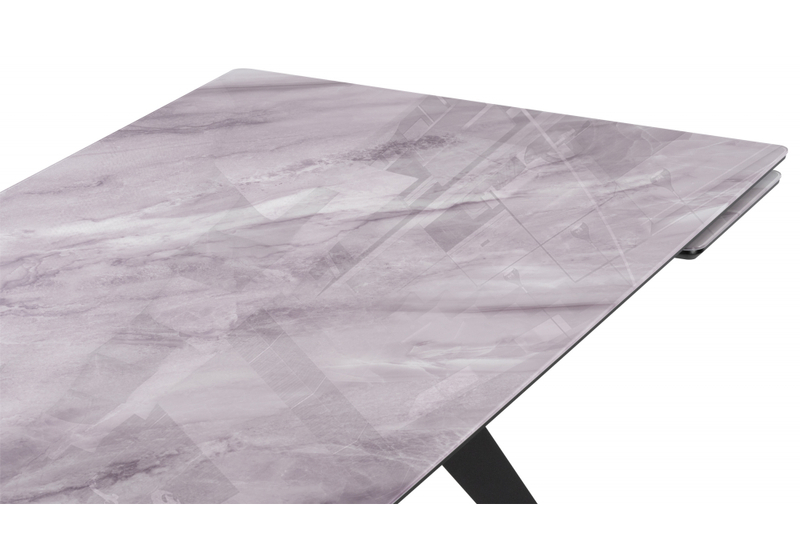 Стол стеклянный, Дарвин 140(200)х80 серый мрамор / черный