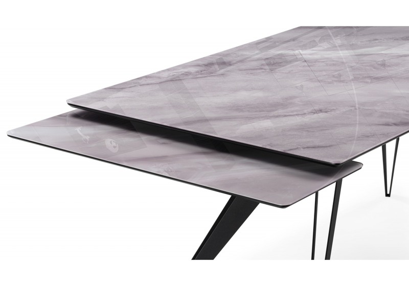 Стол стеклянный, Дарвин 140(200)х80 серый мрамор / черный
