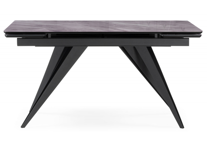 Стол стеклянный, Дарвин 140(200)х80 серый мрамор / черный